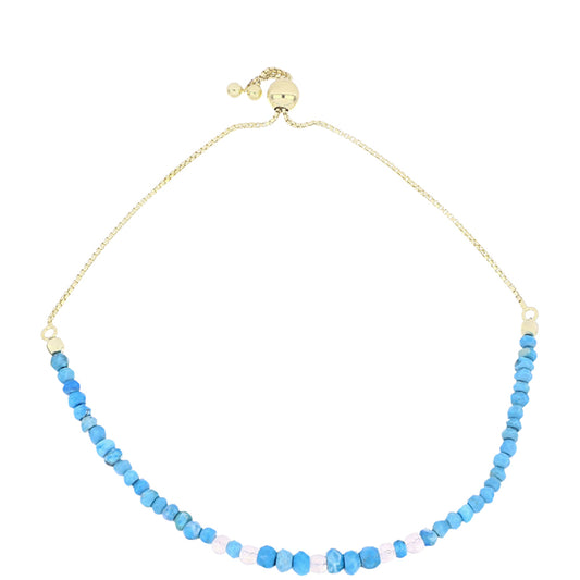 Pulseira de Prata com Banho de Ouro com Turquesa Bela Adormecida e Pedra da Lua Arco-íris