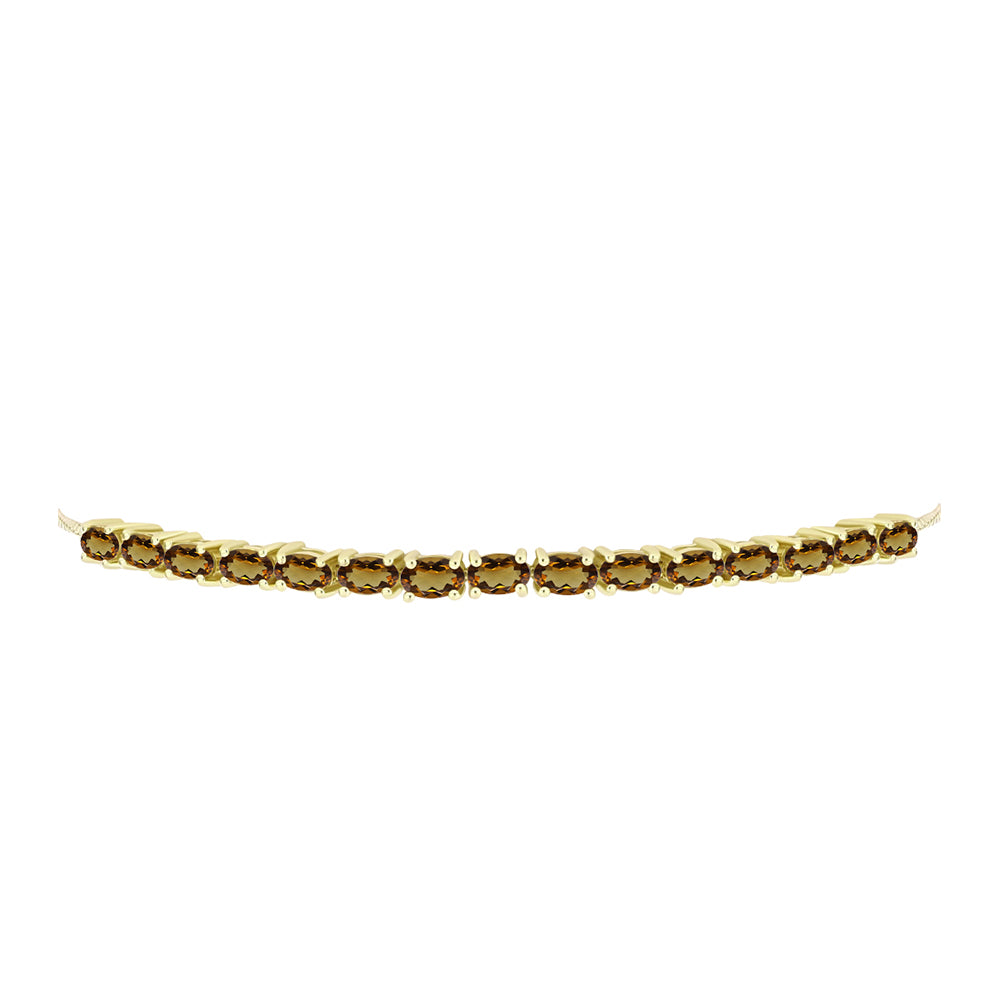 Pulseira de Prata com Banho de Ouro com Quartzo Cognac Contraste: Cabeca de Veado (800)