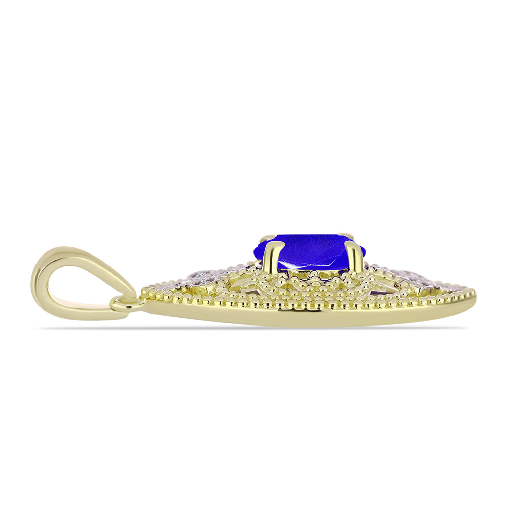 Pendente de Prata com Banho de Ouro com Ágata Azul e Topázio Branco
