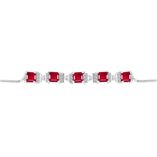 Pulseira de Prata com Rubi de Madagáscar e Topázio Branco Contraste: Cabeca de Veado (800)