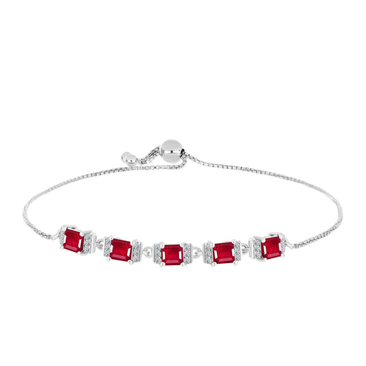 Pulseira de Prata com Rubi de Madagáscar e Topázio Branco Contraste: Cabeca de Veado (800)
