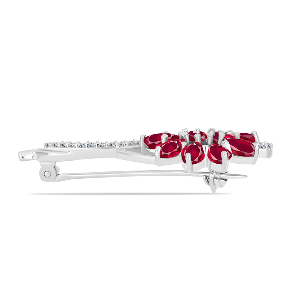Alfinete de Prata com Rubi de Madagáscar e Topázio Branco Contraste: Cabeca de Veado (800)