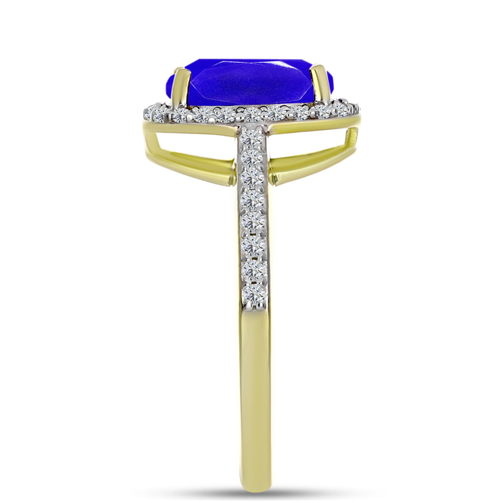 Anel de Prata com Banho de Ouro com Ágata Azul e Topázio Branco