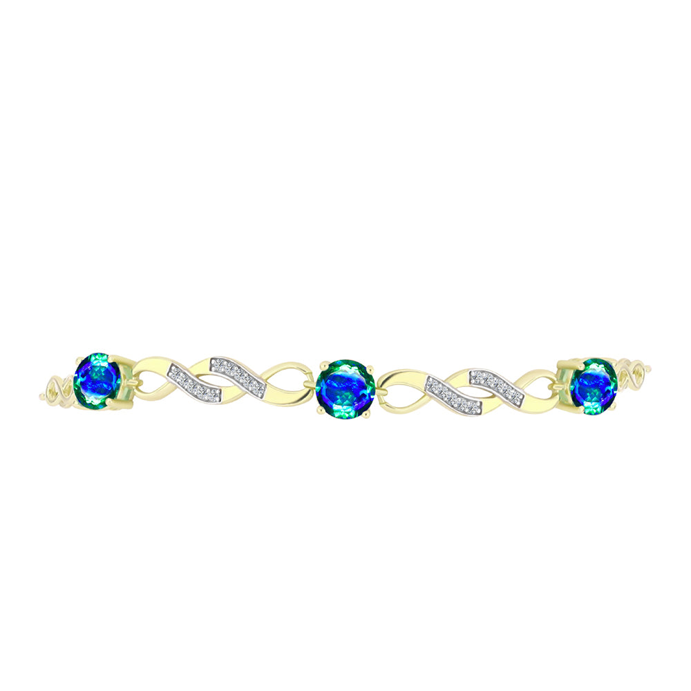 Pulseira de Prata com Banho de Ouro com Quartzo Pavão e Topázio Branco Contraste: Cabeca de Veado (800)