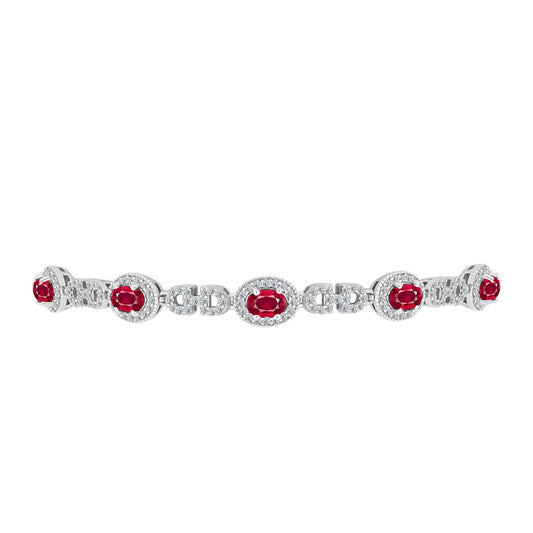 Pulseira de Prata com Rubi de Madagáscar e Topázio Branco Contraste: Cabeca de Veado (800)