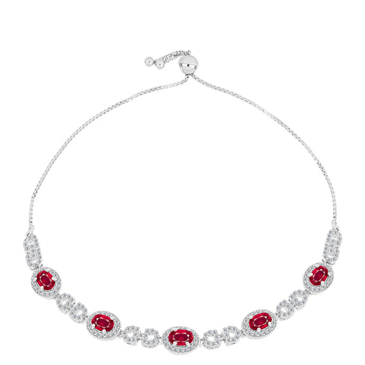 Pulseira de Prata com Rubi de Madagáscar e Topázio Branco Contraste: Cabeca de Veado (800)