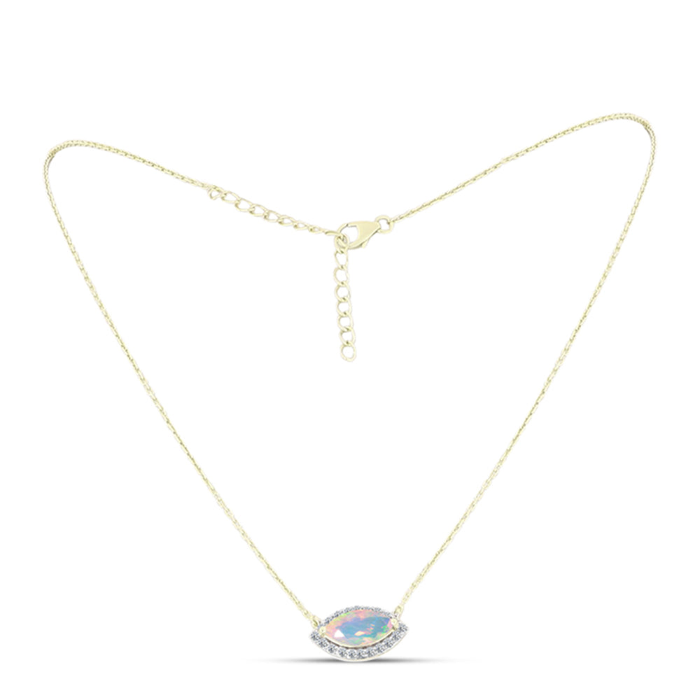 Colar de Prata com Banho de Ouro com Opala Welo e Topázio Branco Contraste: Cabeca de Veado (800)