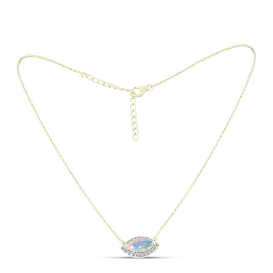 Colar de Prata com Banho de Ouro com Opala Welo e Topázio Branco Contraste: Cabeca de Veado (800)