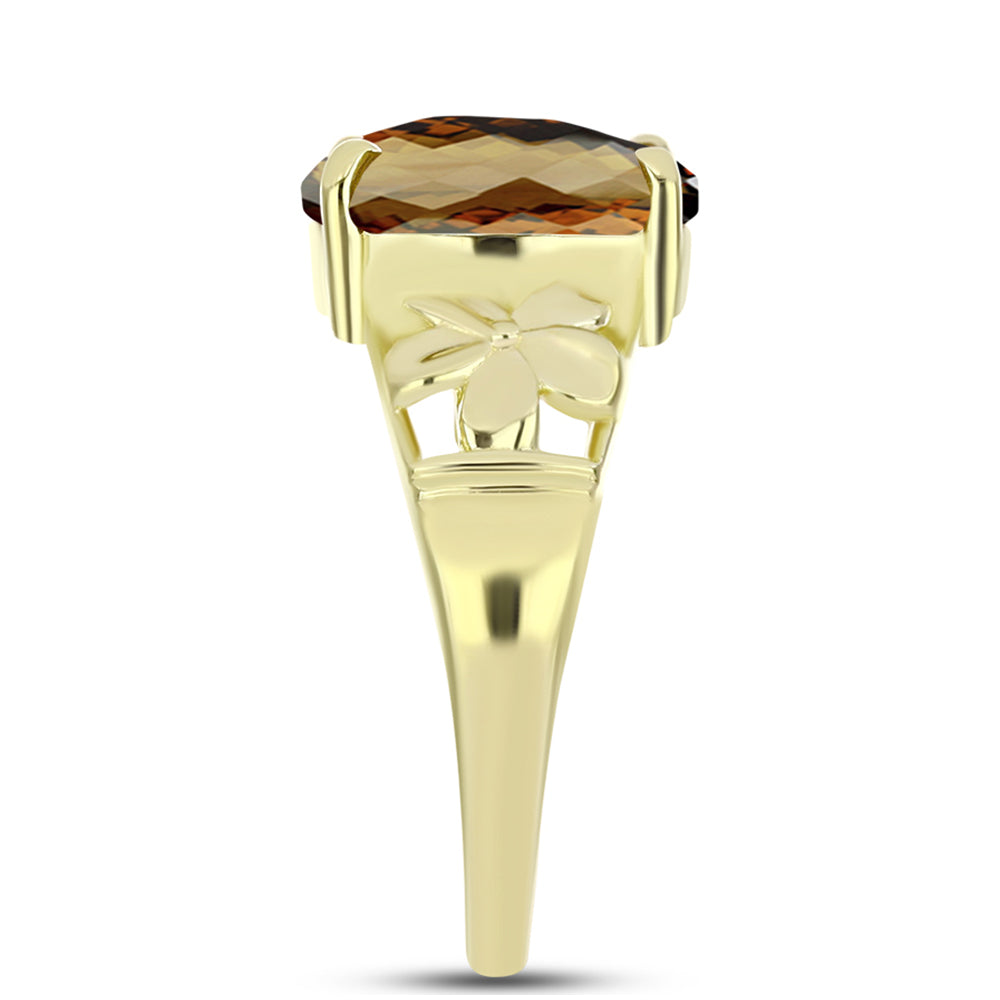 Anel de Prata com Banho de Ouro com Quartzo Cognac Contraste: Cabeca de Veado (800)