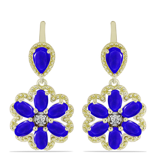 Brincos de Prata com Banho de Ouro com Ágata Azul e Topázio Branco