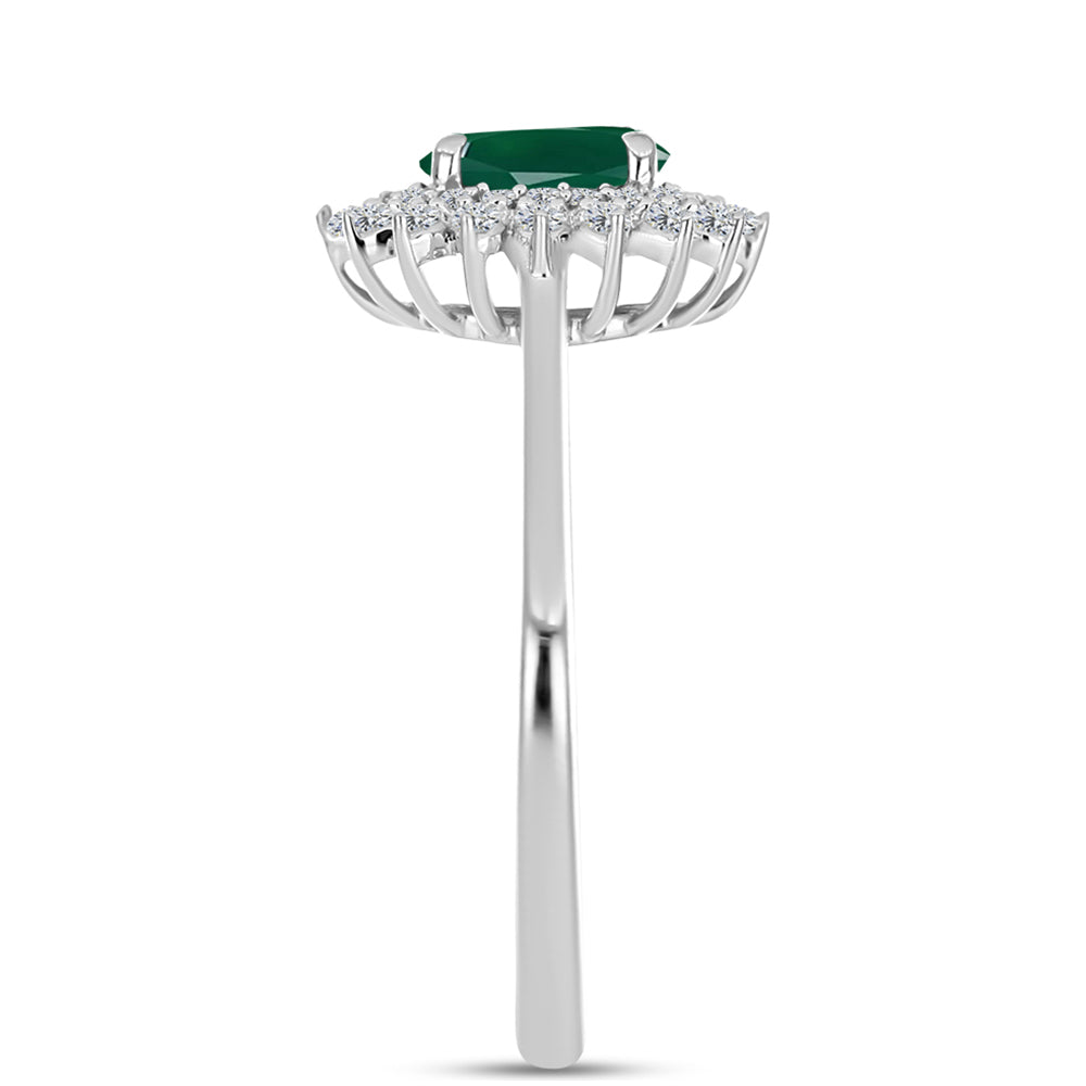 Anel de Prata com Calcedônia Verde e Topázio Branco