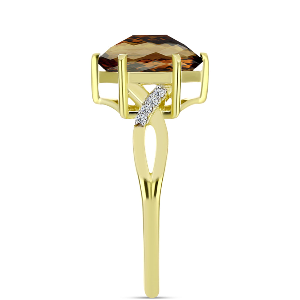 Anel de Prata com Banho de Ouro com Quartzo Cognac e Topázio Branco