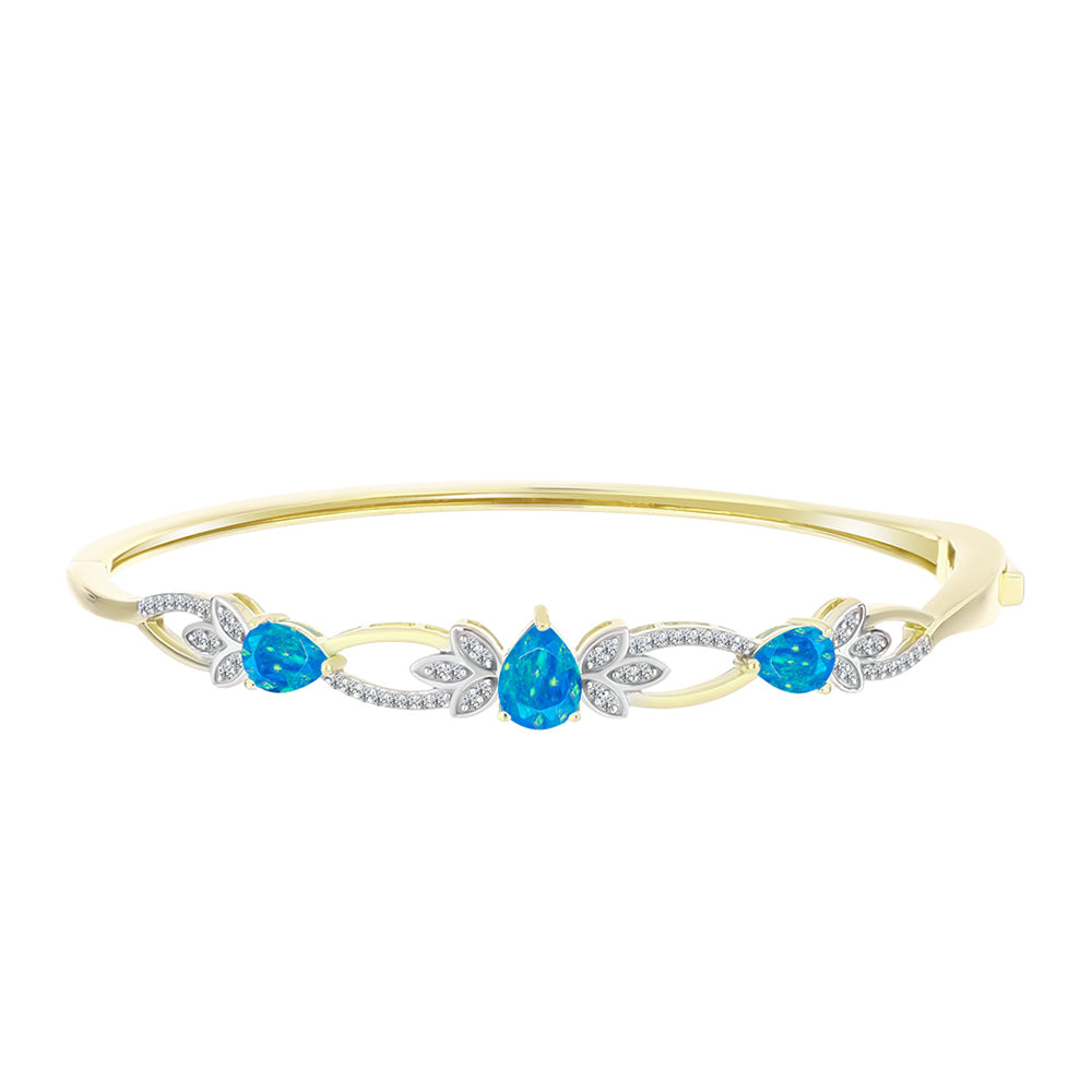 Pulseira de Prata com Banho de Ouro com Opala Azul Paraib da Etiópia e Topázio Branco Contraste: Cabeca de Veado (800)