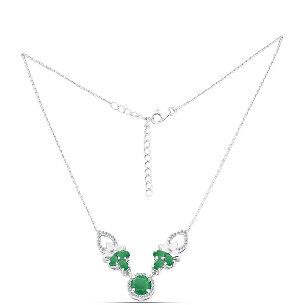 Colar de Prata com Esmeralda do Brasil e Topázio Branco Contraste: Cabeca de Veado (800)