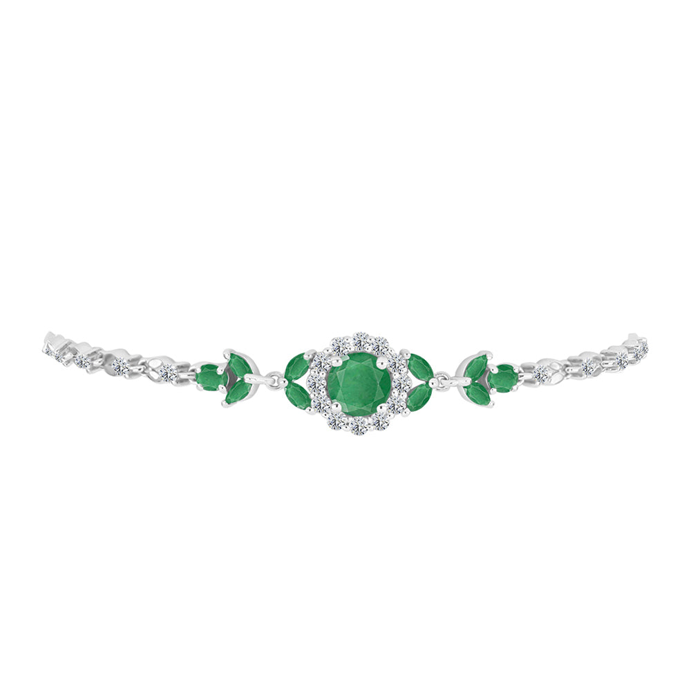 Pulseira de Prata com Esmeralda do Brasil e Topázio Branco Contraste: Cabeca de Veado (800)