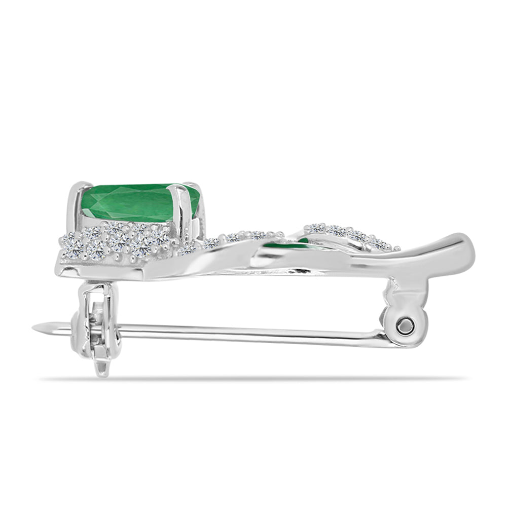 Alfinete de Prata com Esmeralda do Brasil e Topázio Branco