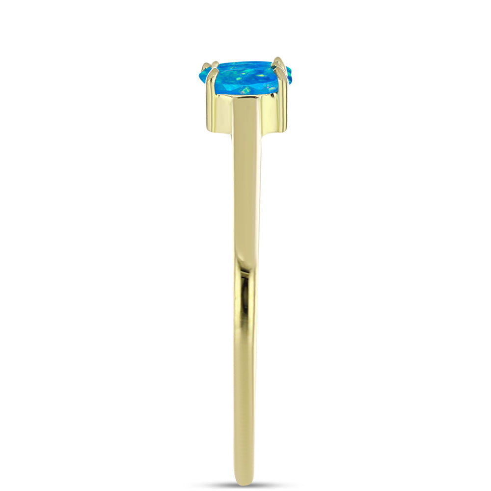 Anel de Prata com Banho de Ouro com Opala Azul Paraib da Etiópia