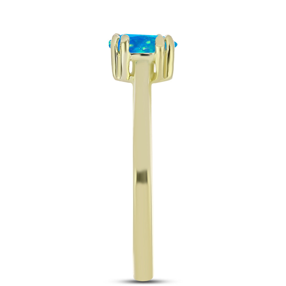 Anel de Prata com Banho de Ouro com Opala Azul Paraib da Etiópia