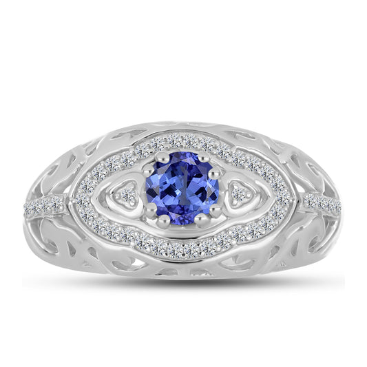 Anel de Prata com Tanzanite e Topázio Branco Contraste: Cabeca de Veado (800)
