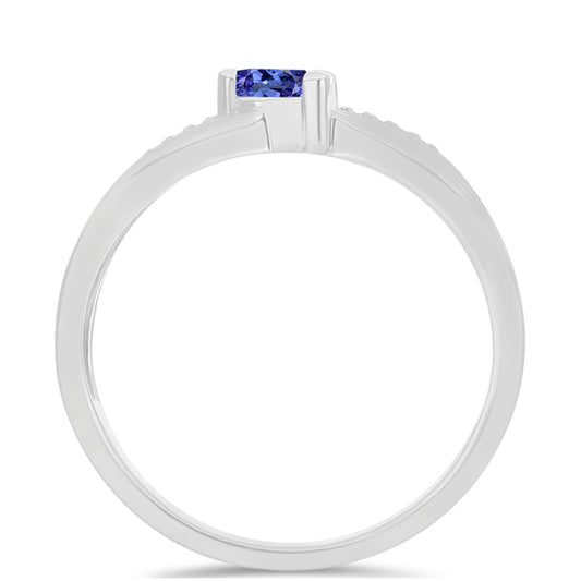 Anel de Prata com Tanzanite e Topázio Branco Contraste: Cabeca de Veado (800)