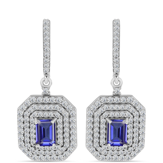 Brincos de Prata com Tanzanite e Topázio Branco Contraste: Cabeca de Veado (800)