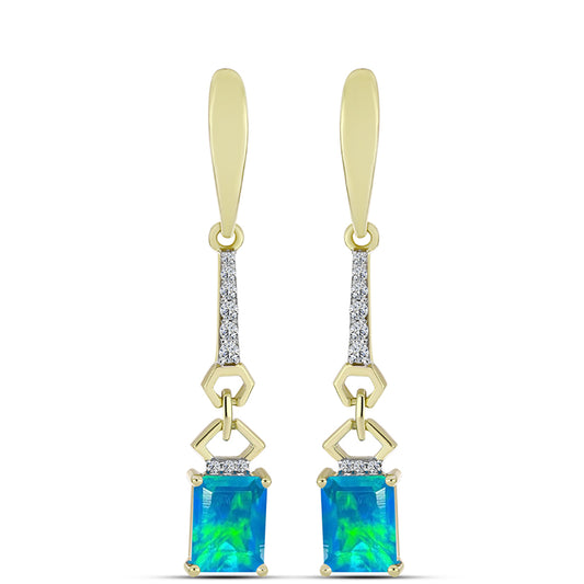 Brincos de Prata com Banho de Ouro com Opala Azul Paraib da Etiópia e Topázio Branco