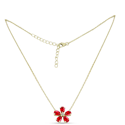 Colar de Prata com Banho de Ouro com Ágata Vermelha e Topázio Branco Contraste: Cabeca de Veado (800)