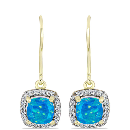 Brincos de Prata com Banho de Ouro com Opala Azul Paraib da Etiópia e Topázio Branco