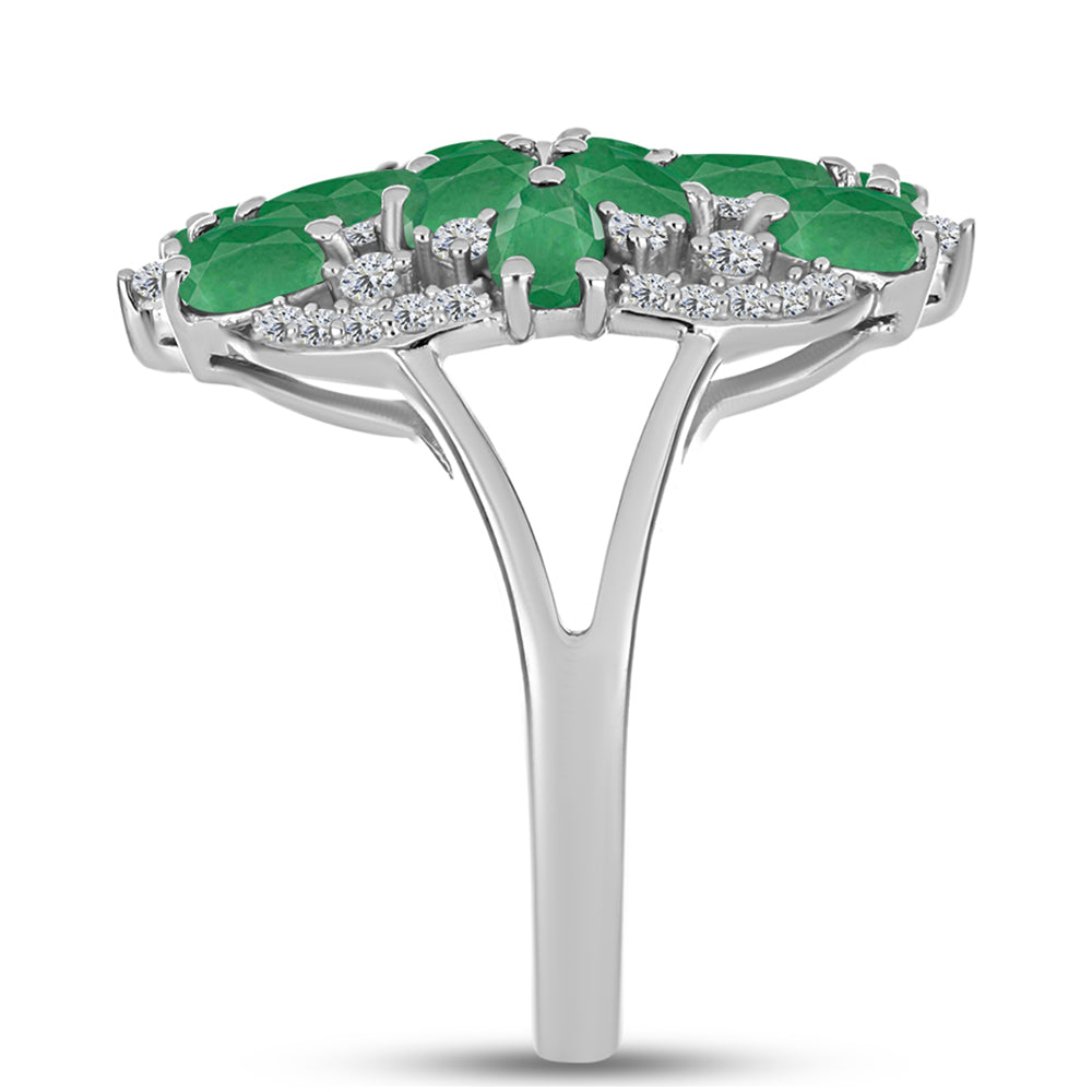 Anel de Prata com Esmeralda do Brasil e Topázio Branco Contraste: Cabeca de Veado (800)