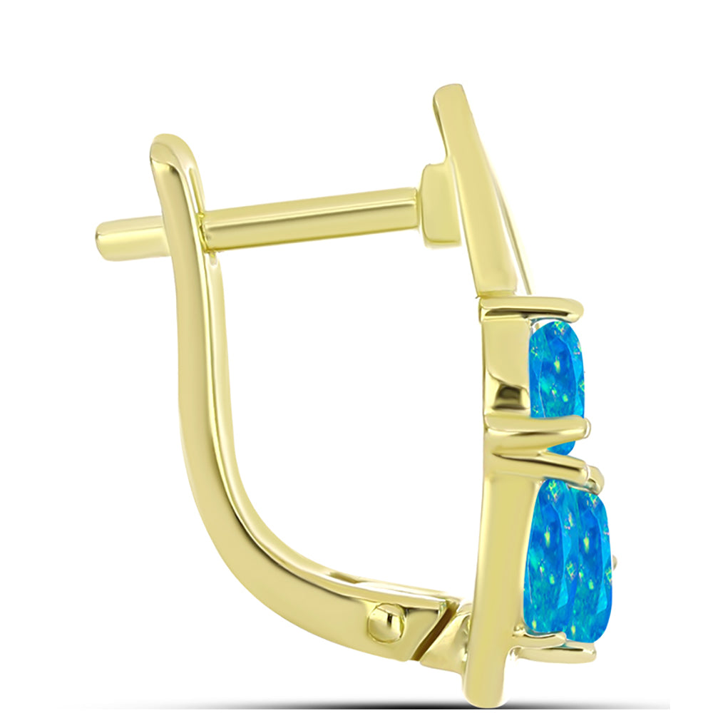 Brincos de Prata com Banho de Ouro com Opala Azul Paraib da Etiópia