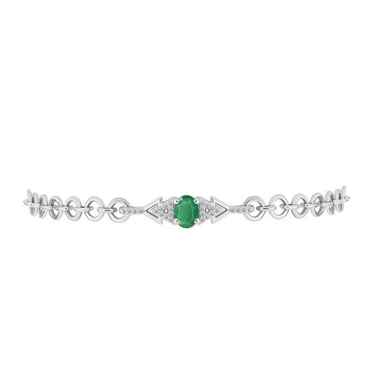 Pulseira de Prata com Esmeralda do Brasil e Topázio Branco Contraste: Cabeca de Veado (800)