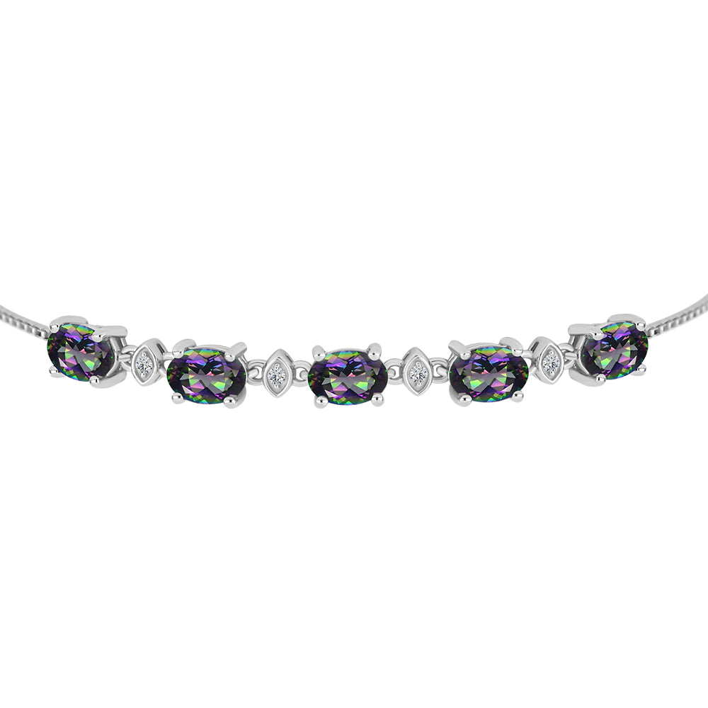 Pulseira de Prata com Topázio Místico e Topázio Branco Contraste: Cabeca de Veado (800)
