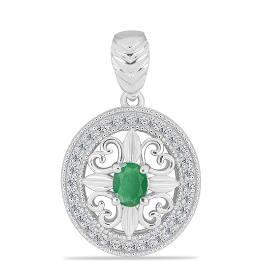 Pendente de Prata com Esmeralda do Brasil e Topázio Branco