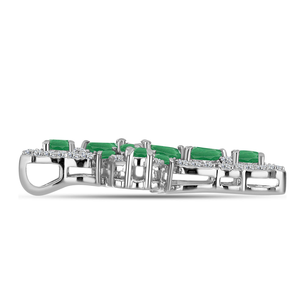 Cruz Pendente de Prata com Esmeralda do Brasil e Topázio Branco Contraste: Cabeca de Veado (800)