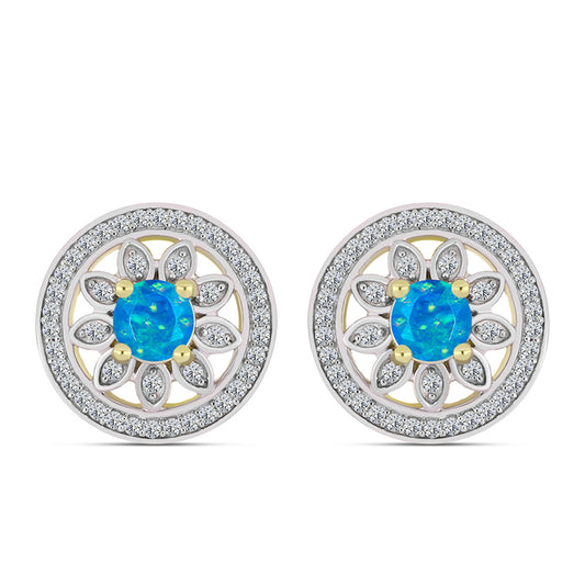Brincos de Prata com Banho de Ouro com Opala Azul Paraib da Etiópia e Topázio Branco