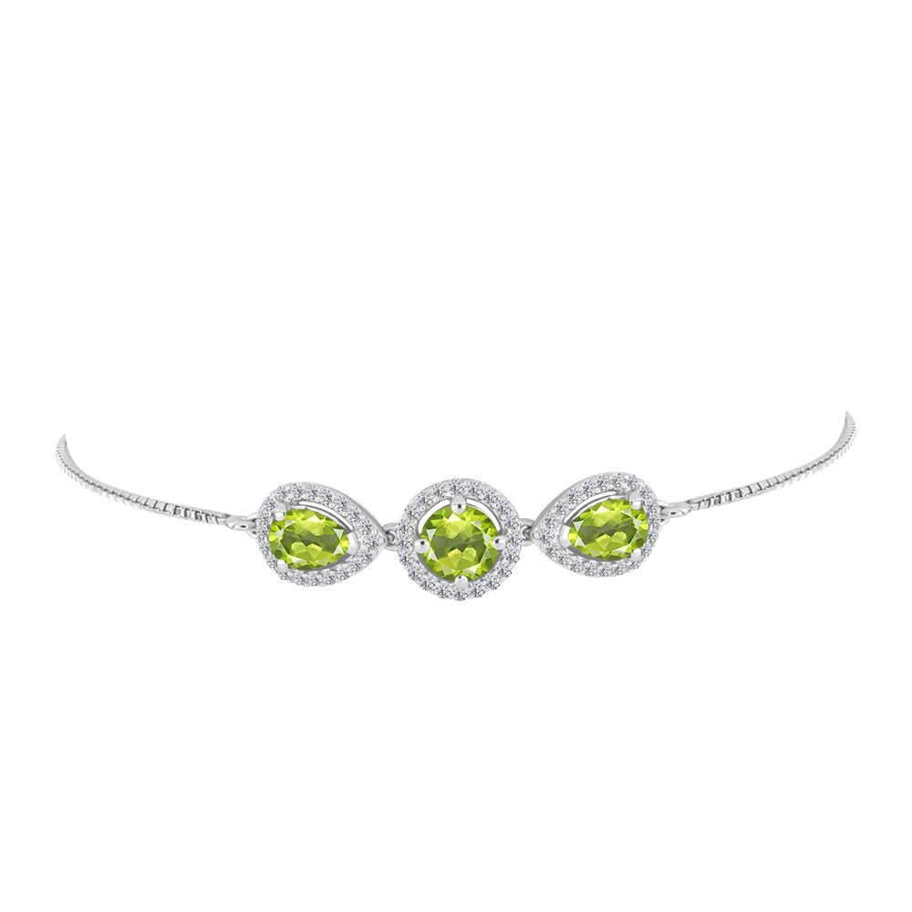 Pulseira de Prata com Peridoto de Changbai e Topázio Branco Contraste: Cabeca de Veado (800)