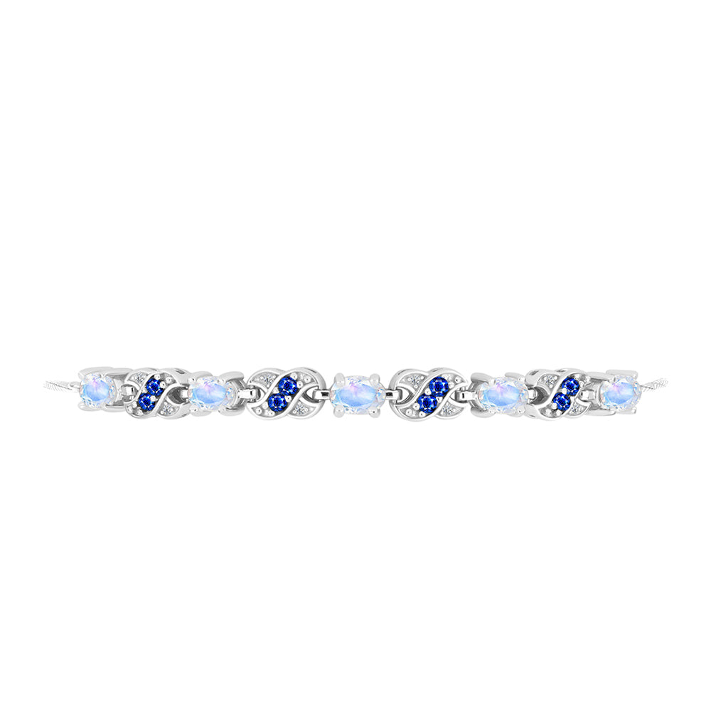Pulseira de Prata com Safira Azul Australiana e Pedra da Lua Arco-íris Contraste: Cabeca de Veado (800)