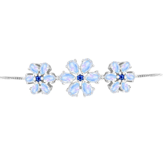 Pulseira de Prata com Safira Azul Australiana e Pedra da Lua Arco-íris Contraste: Cabeca de Veado (800)