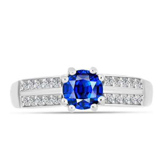 Anel de Prata com Safira Azul Australiana e Topázio Branco Contraste: Cabeca de Veado (800)