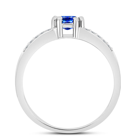 Anel de Prata com Safira Azul Australiana e Topázio Branco Contraste: Cabeca de Veado (800)