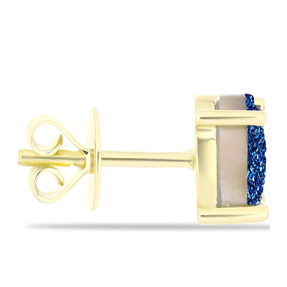 Brincos de Prata com Banho de Ouro com Drusy Azul