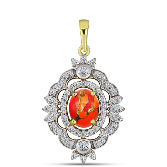 Pendente de Prata com Banho de Ouro com Turquesa de Mohave e Topázio Branco