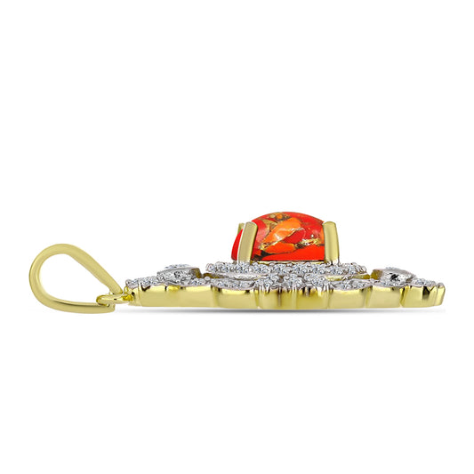 Pendente de Prata com Banho de Ouro com Turquesa de Mohave e Topázio Branco