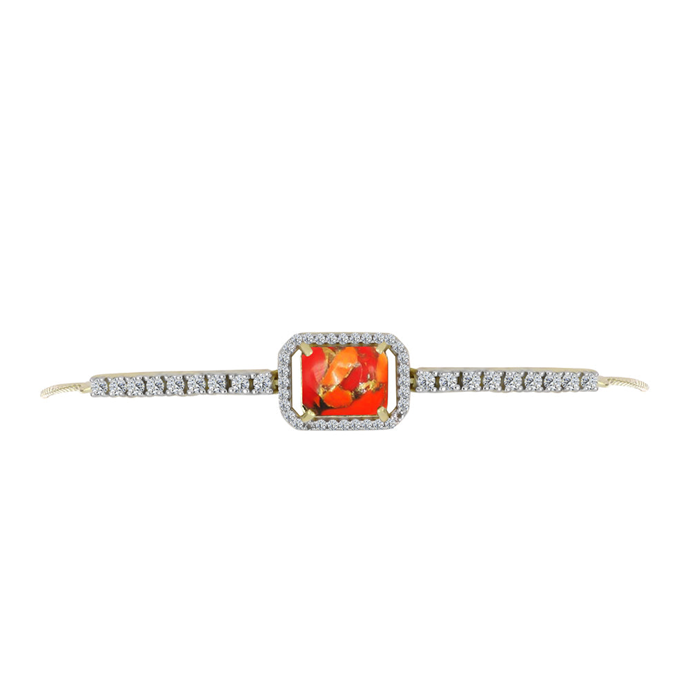 Pulseira de Prata com Banho de Ouro com Turquesa de Mohave e Topázio Branco Contraste: Cabeca de Veado (800)