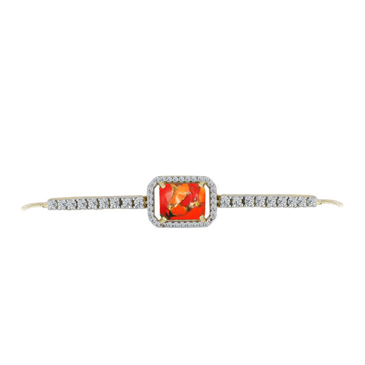 Pulseira de Prata com Banho de Ouro com Turquesa de Mohave e Topázio Branco Contraste: Cabeca de Veado (800)