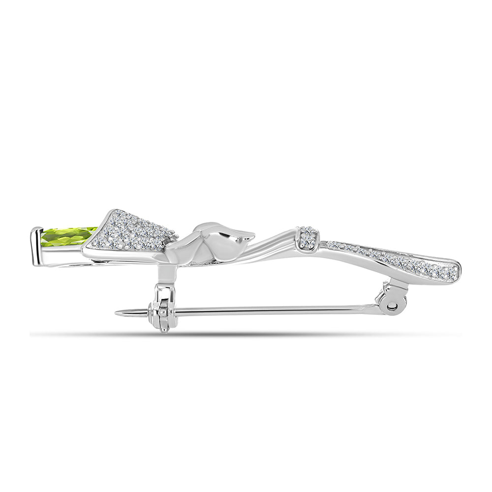 Alfinete de Prata com Peridoto de Changbai e Topázio Branco Contraste: Cabeca de Veado (800)