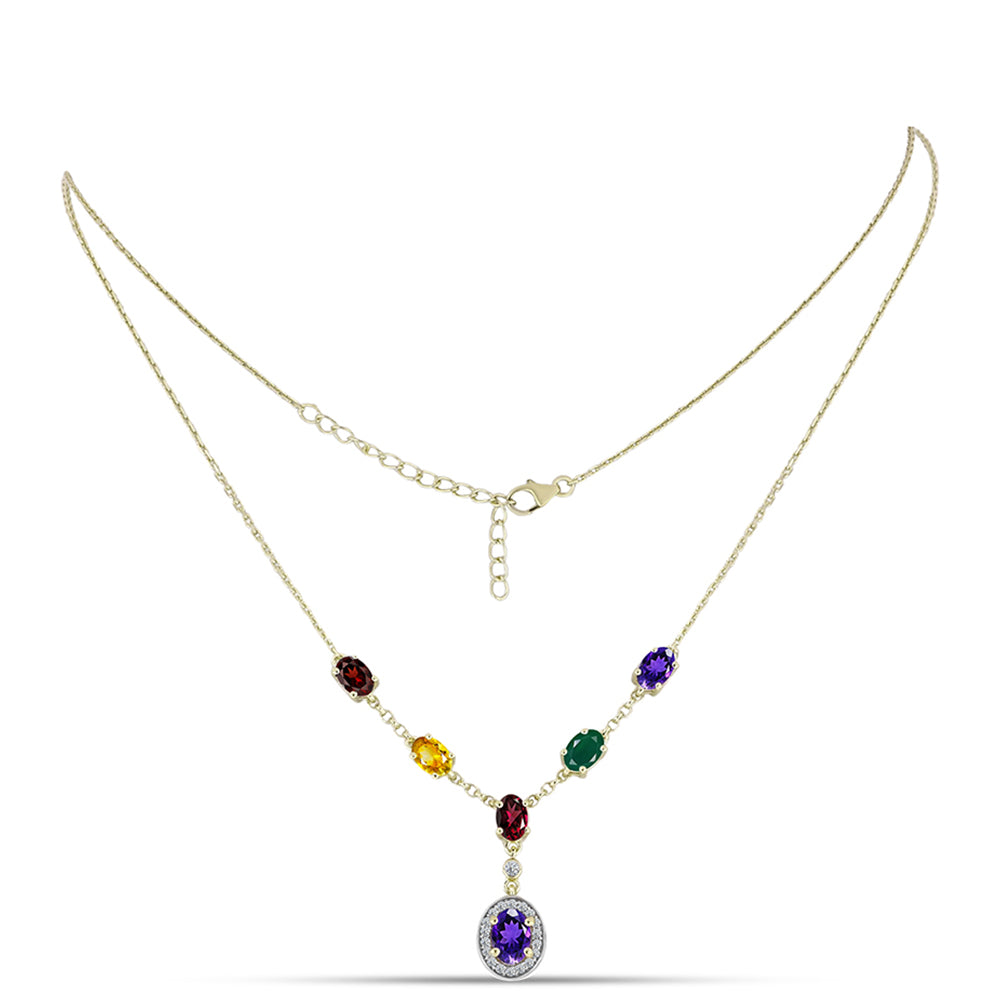 Colar de Prata com Banho de Ouro com Ametista de Marrocos e Citrino de Ural Contraste: Cabeca de Veado (800)