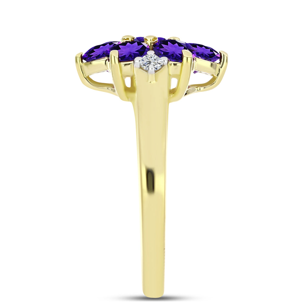 Anel de Prata com Banho de Ouro com Ametista de Marrocos e Topázio Branco Contraste: Cabeca de Veado (800)