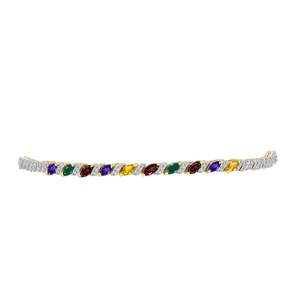 Pulseira de Prata com Banho de Ouro com Ametista de Marrocos e Citrino de Ural Contraste: Cabeca de Veado (800)