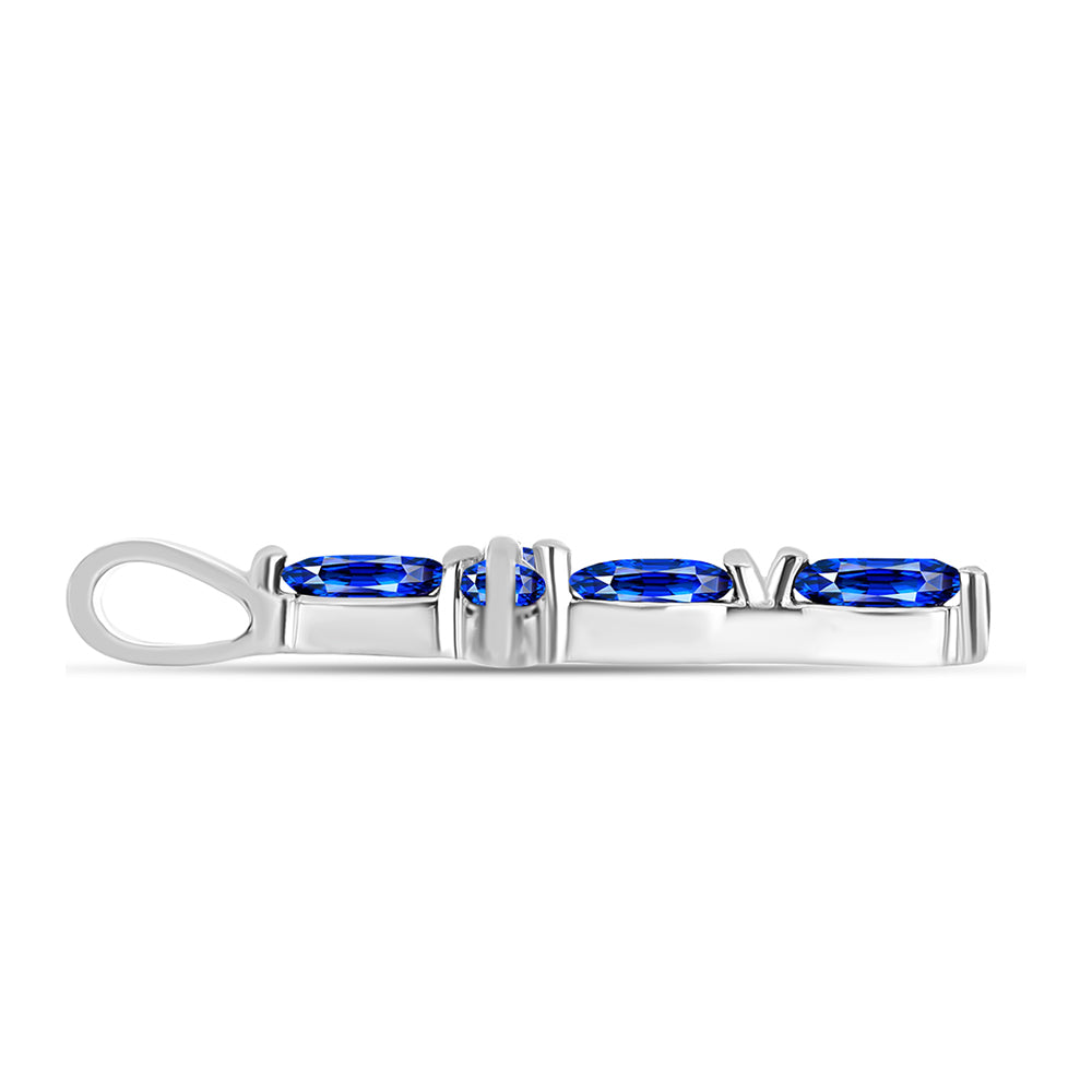 Cruz Pendente de Prata com Safira Azul Australiana e Topázio Branco